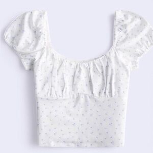 COPY - Hollister Ruffled Puff Sleeve Crop Top in White and Blue